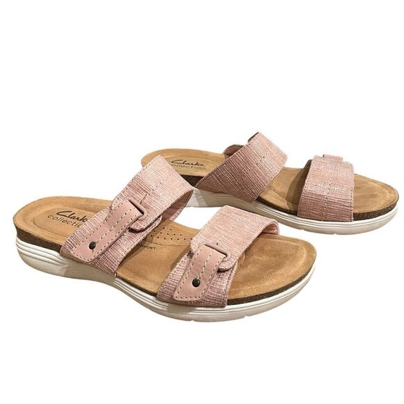 Clarks Pink Double Strap Slide Sandals, Size 7.5 W - Picture 3 of 10